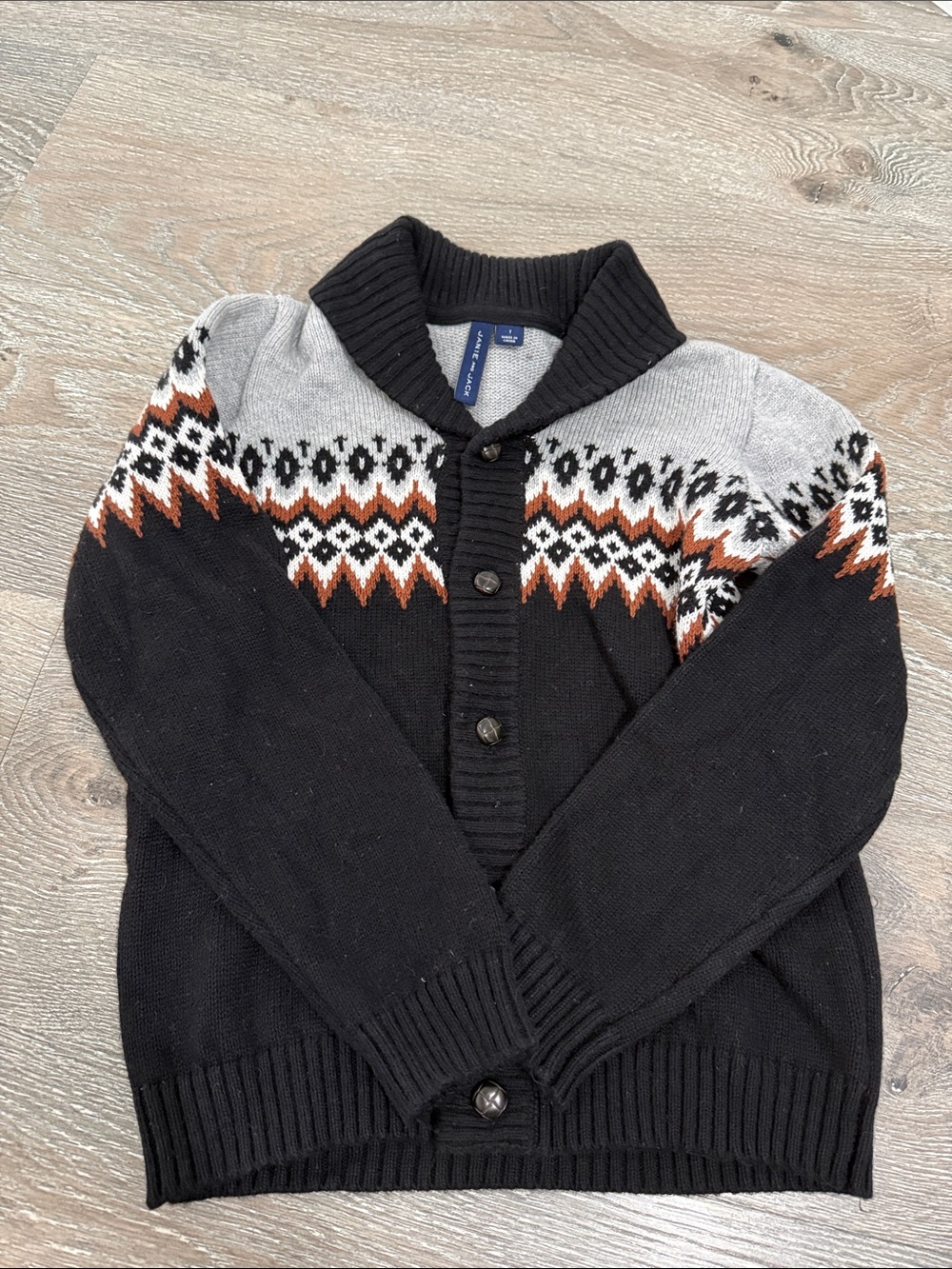 Janie and Jack Shawl Collar Cardigan Sweater - Black / Gray / Brown